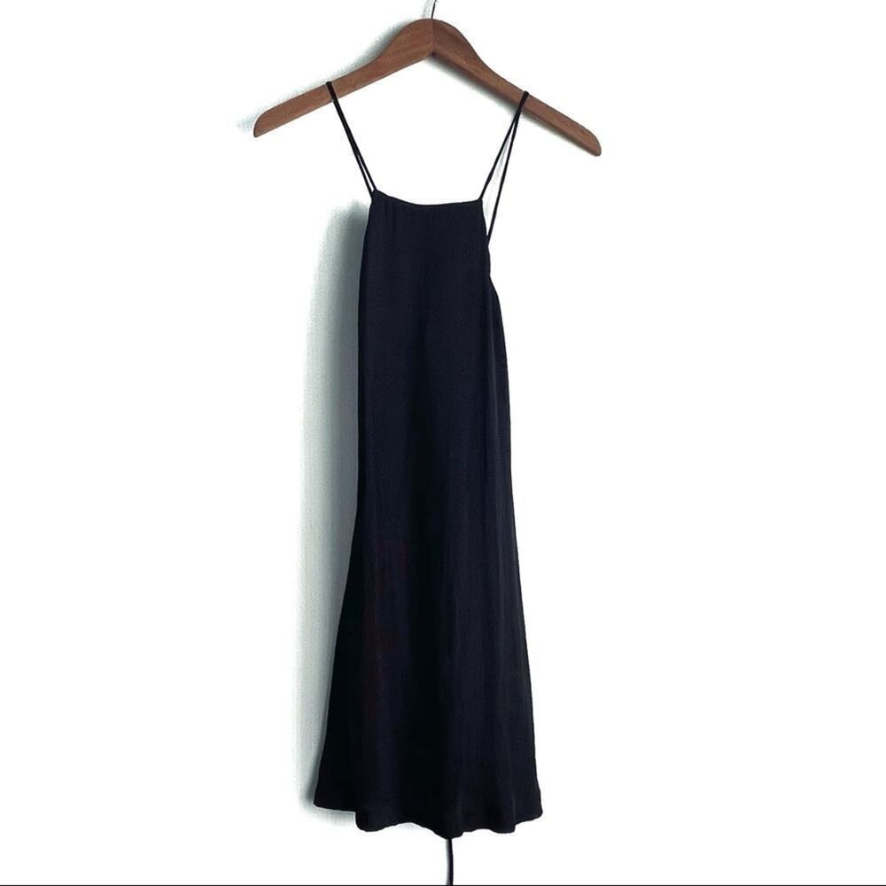 Zara Trafaluc spaghetti strap lace up back little black dress LBD